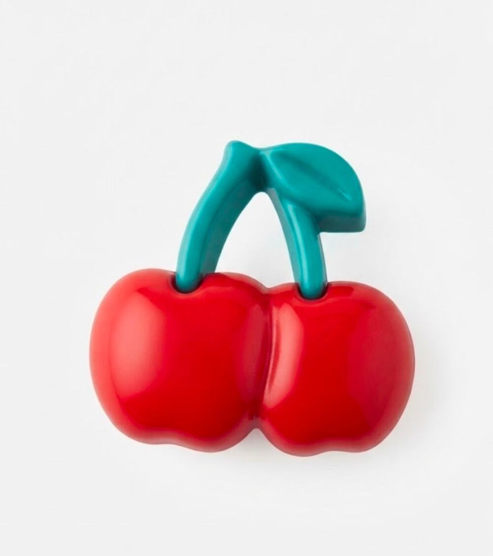 Vintage Cherry Plastic Pin Brooch Made In Japan Rockabilly Dapper 60's